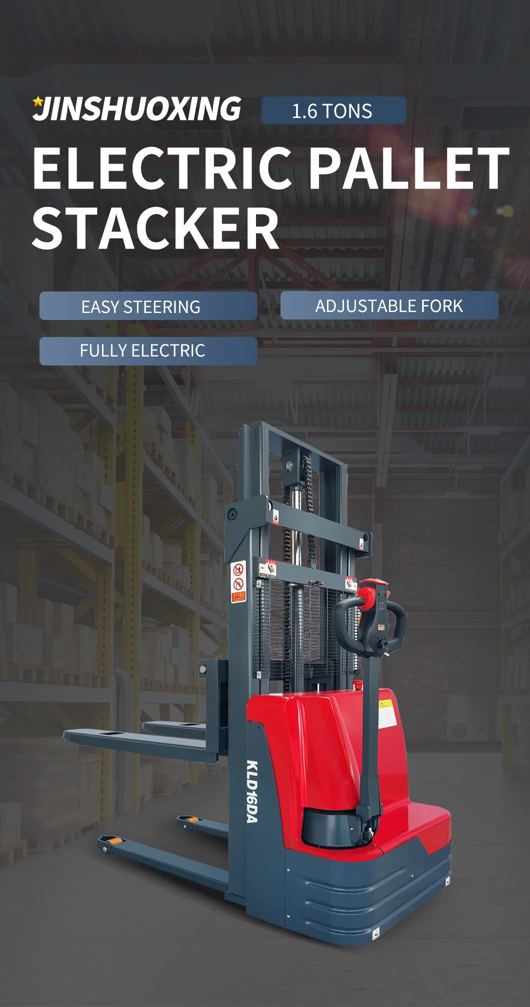 1.5 Ton 1.6 Ton Mini Fully Electric Forklift Electric Pallet Stacker