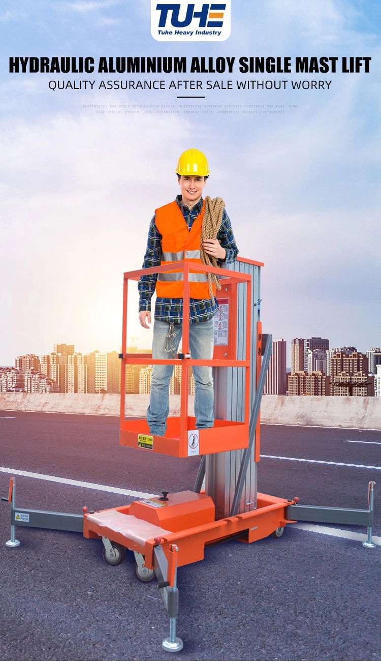 Aluminum Alloy Single Mast Lift Hydraulic Aerial Work Platform